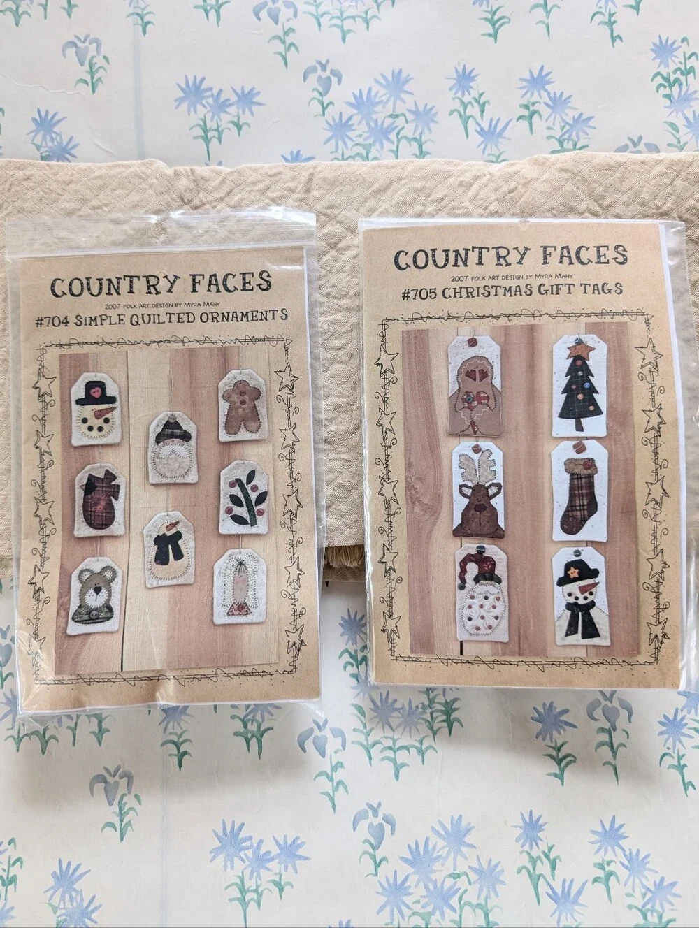 Set of 2 Country Faces by Myra Mahy Primitive Christmas Ornament Kits NEW DIY